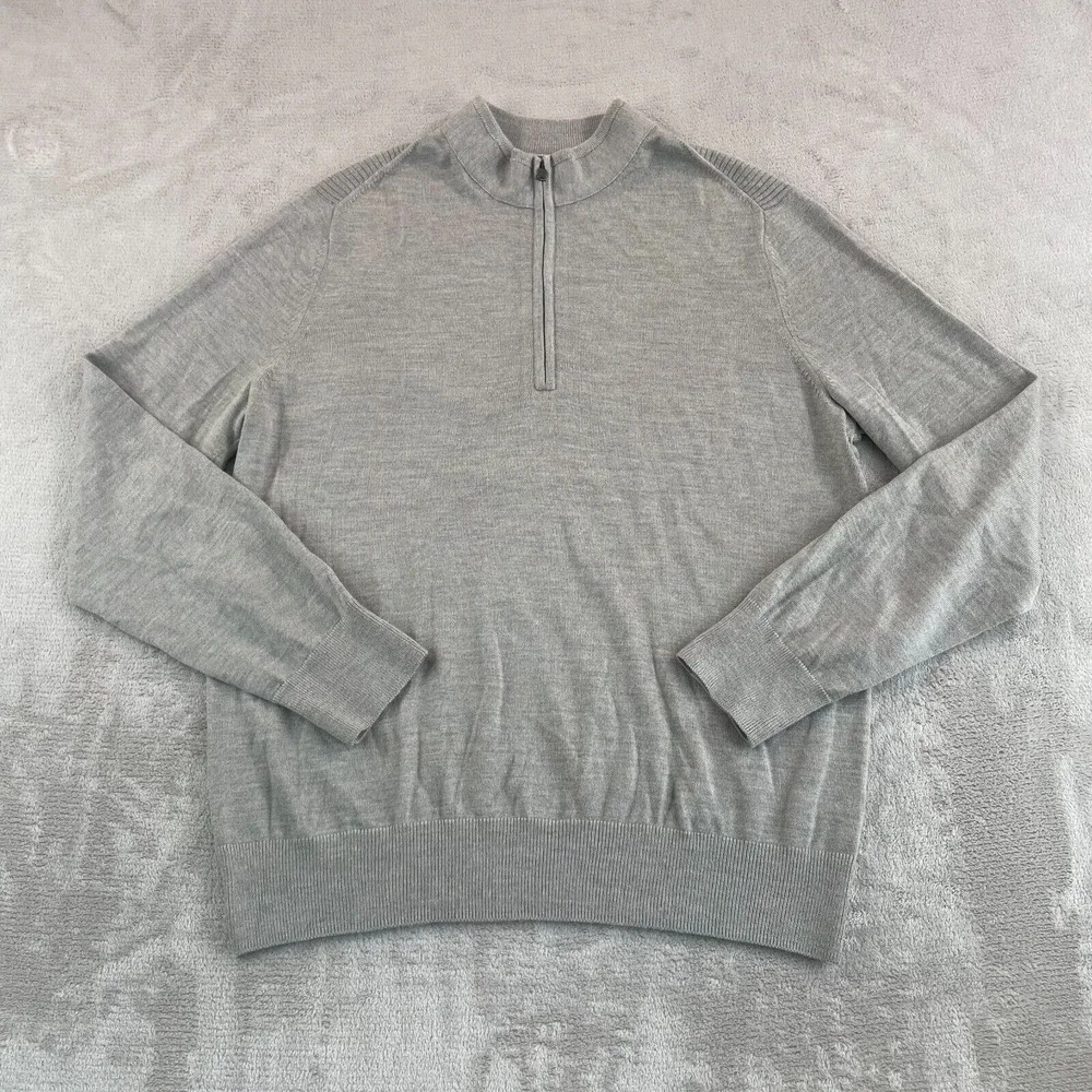 Banana‎ Republic 1/4 Zip Sweater Men Large Taupe Heather Merino Wool Blend NWOT